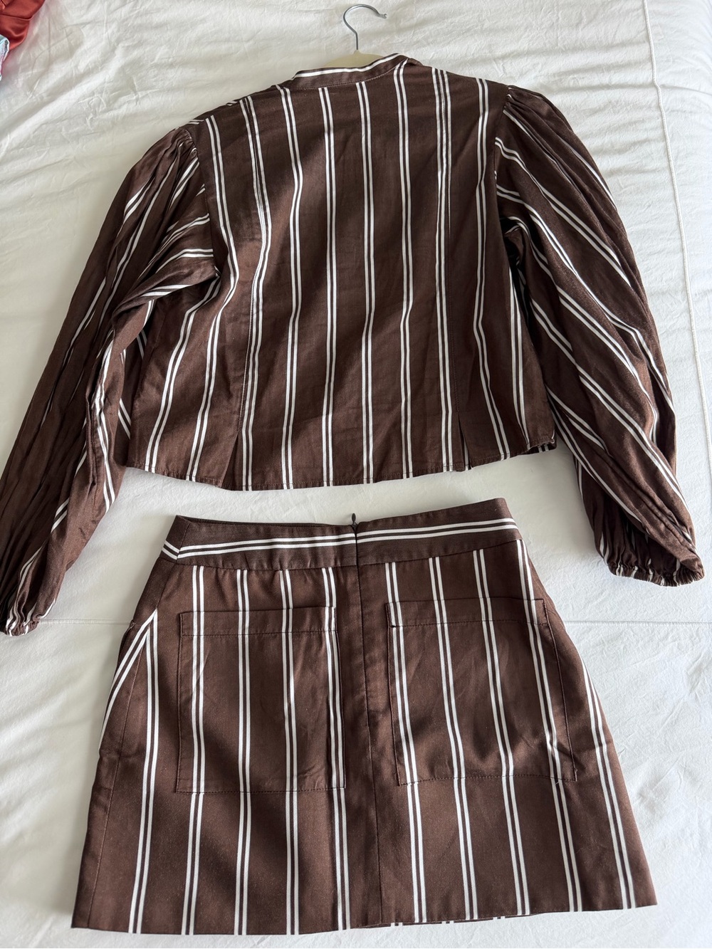 Matin Striped Brown Two-Piece Set - Button Front Top & Mini Skirt - Picture 3 of 3